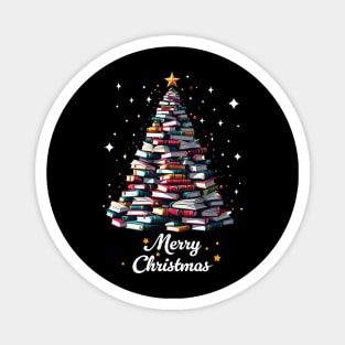 Merry Christmas Library Cute Book Tree Book Lover Librarian Magnet